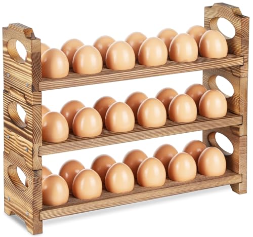 Wooden Egg Holder Countertop, 3-Tier/36-Hole, Stackable | Farmhouse Style, With Handle, Storage & Organizer, Durability, Assembly, For Chicken/Duck/Quail/Turkey/Easter Eggs - style: 3-Tier