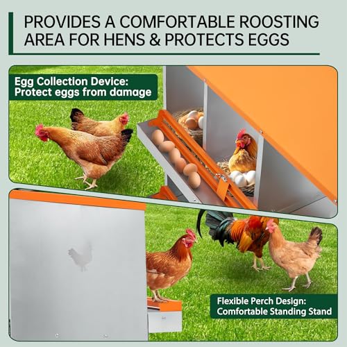 Garvee Chicken Nesting Box, 10 Compartments Nesting Box for Chickens, Galvanized Steel Chicken Laying Box for Easy Egg Collection, Wall Mounting - color: Orange | 10 Compartment