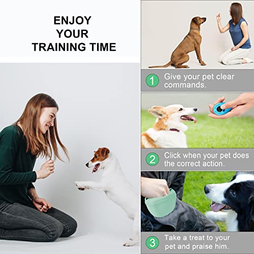 Left&Right Dog Clicker Training Kit,Silicone Dog Training Treat Pouch and Dog Clickers,Dog Treat Bag with Clicker Training for Dogs,Pet Treat Bag with Magnetic Buckle Closing and Waist Clip,Egg Green - color: Egg Green