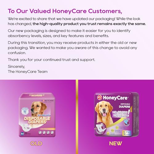 HONEY CARE All-Absorb Disposable Female Dog Diapers M Size, Improved Bigger Size, 36 Count, Super Absorbent, Breathable, Wetness Indicator (Pack of 1, 36 Count Total) - size: Medium (Pack of 1)