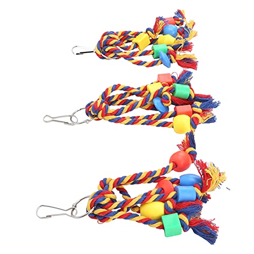 Zerodis 3Pcs Bird Chewing Toys Parakeet Chewing Colorful Cotton Rope Toys Parrots Toys Beads Bite String for Small Medium Parrots