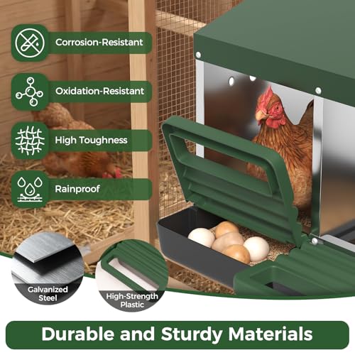 Garvee 3-Hole Chicken Nesting Box with Removable Lid, Metal Chicken Coop with Roll Away Design/Easy Egg Collection/Ventilation Holes, for Chicken Coops, Duck Coops and Hens (Green) - color: GREEN, size: 3-Hole