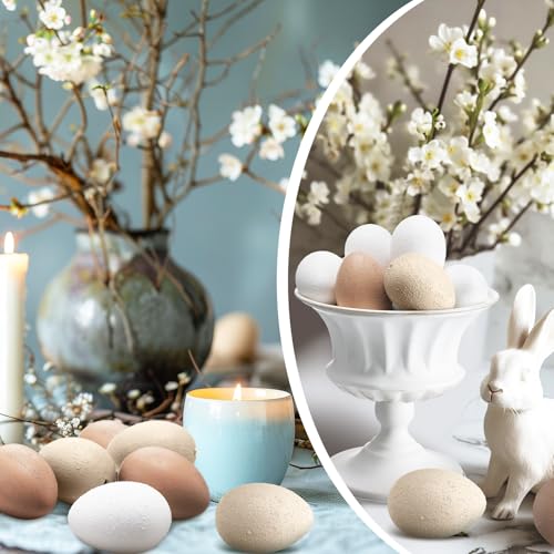 Gejoy 24 Pcs Easter Speckled Eggs Textured Plastic Eggs Neutral Easter Decor Pastel Fake Chicken Eggs Easter Bowl Basket Vase Fillers Rustic Spring Easter Decor for Home Table Egg Hunts (Matt) - style: Matt