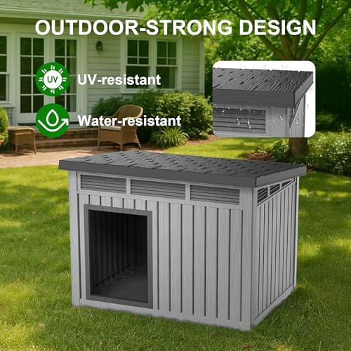 DRATO Outdoor Dog and Goat House, Grey | Resin, All-Weather, Durable Dog Kennel Outside, For Backyard, Farm, Pasture - color: Grey, size: 42.87*32.95*31.61