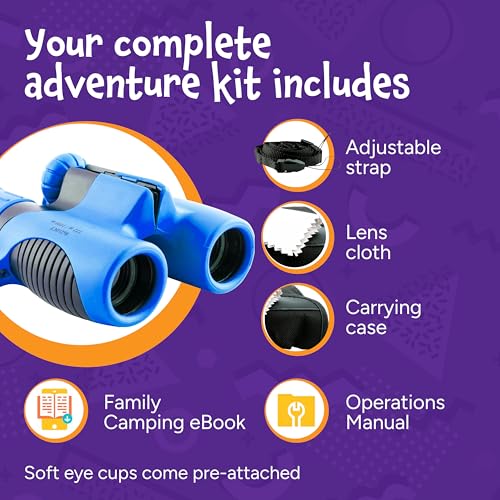 Think Peak Blue Binoculars Science Toy for Kids Ages 3-12 Years - Real Compact Outdoor Adventure & STEM Educational Nature Hiking Explorer for Bird Watching, Camping Children’s Birthday Gift - color: Blue