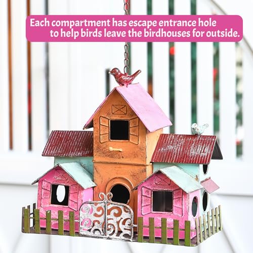 Large Bird Houses for Outside Hanging, Metal Bird Houses for Outside with 5 Compartments for Birds to Nest in, Durable Colorful Bird House 10 Hole Birdhouses for Outdoors Hanging - style: Colorful 2