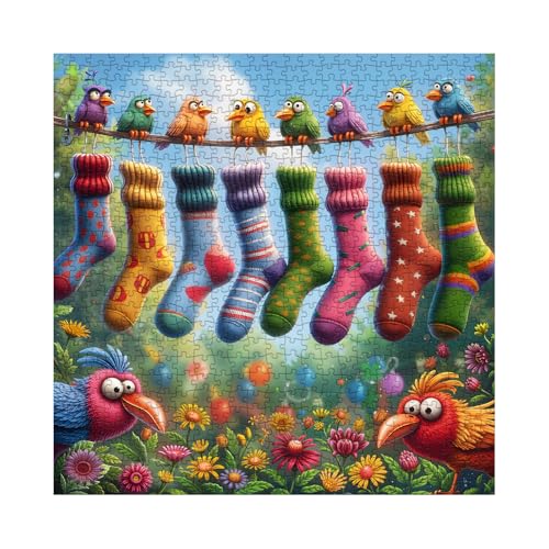 Colorful Birds Garden Puzzles for Adults 1000 Pieces, Flower Nature Jigsaw Puzzles, Cute Scene Art Puzzles - color: Rainbow Bird's Sock Party