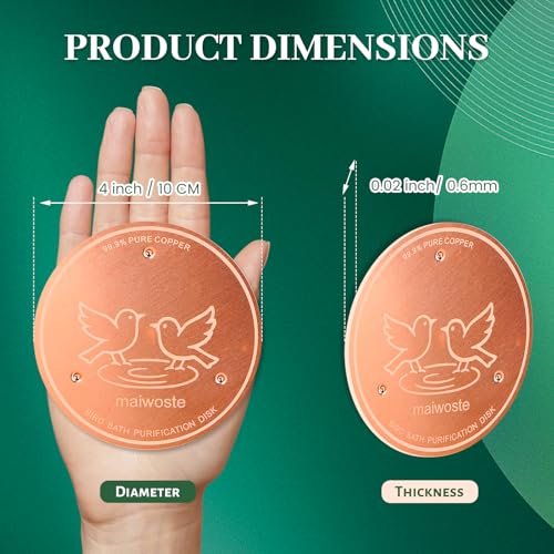 Bird Bath Copper Disk, 4 Inch, 99.9% Pure Copper, 1 Pack | 0.6mm Thick, 99.9% Pure Copper with Triple-Point Support, Fits Most Bird Baths, Bowls and Outdoor Water Features