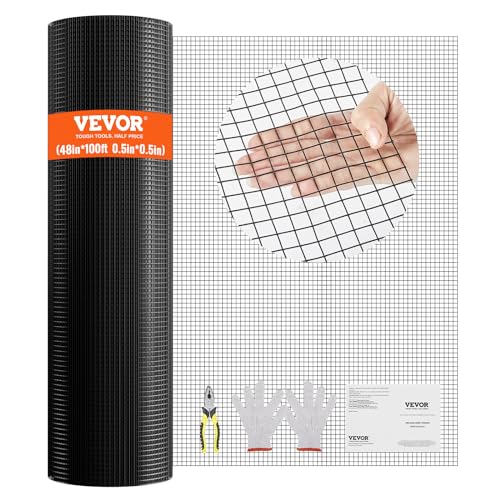 VEVOR Hardware Cloth, 48'' x 100' 1/2inch Galvanized Wire Mesh Roll, 19 Gauge Chicken Wire Fencing Roll, Vinyl Coating Metal Wire Mesh for Chicken Coop Barrier, Rabbit Snake Fences, Poultry Enclosures - size: 1/2inch 48'' x 100'