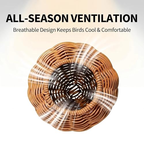 Bird Nest for Cage, Hanging Rattan Parrot Bed, Washable Breathable for Parakeets Cockatiels Lovebirds(Circular Opening)