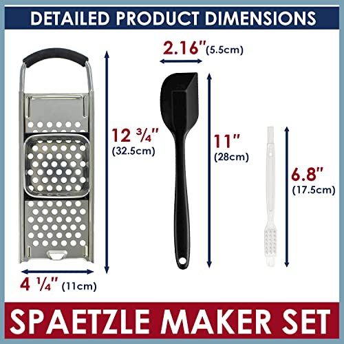 Premium Grade Stainless Steel Spaetzle Maker with Comfort Grip Handle, Homemade Traditional German Egg Noodle Dumpling Making Tool Set with Large Silicone Spatula & Cleaning Brush - color: Spaetzle Maker & Spatula