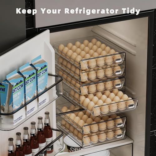 HIYOHIYO 2-Tier Clear 24 Grid Egg Container for Refrigerator, With Drawers | Large Capacity, with Time Scale Marking, Stackable, Sturdy Eggs Storage for Fridge and Countertop - size: 24 Grids-2 Layer