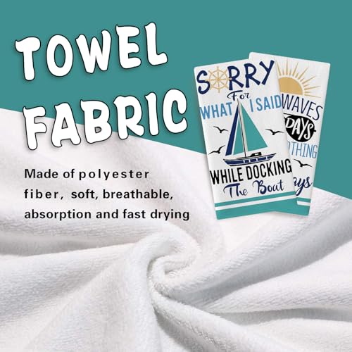 Nautical Lake House Kitchen Dish Towels Set of 2, Boat Waves Sunny | Days Sailboat Sunglasses Seagull Drying Hand Towel Baking Cooking Cloth, Funny Quotes Bathroom Home Decoration 18'' x 26'' - color: Daily-3