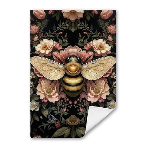Vintage Moody Floral Bee Kitchen Towels, Bee Lover Gifts, Dark Cottagecore Botanical Bumblebee Insect Dish Tea Towels for Kitchen Bathroom Decor, 16x24 Inch - color: 14color