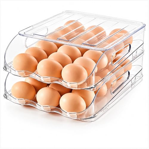 SMRCAD 36-Egg Dispenser with Silicone Bumpers, Auto-Rolling, Stackable | BPA-free food-grade PET | Stackable with lid | Built-in handle | Fits Large to Jumbo Eggs | Hand wash only - size: 2 Layer Holder 36 Eggs (L SIZE)