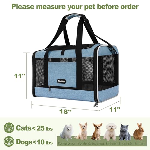 GAPZER Cat Carrier 18 x 11 x 11 Top Loading Soft Pet Travel Bag Over 15lbs | Portable Small Dog Puppy Car Travel Crate 10 lbs, Chihuahua Kennel Carry Case, Kitty Cloth Cage Medium Cat Under 25 lbs Blue - color: Blue