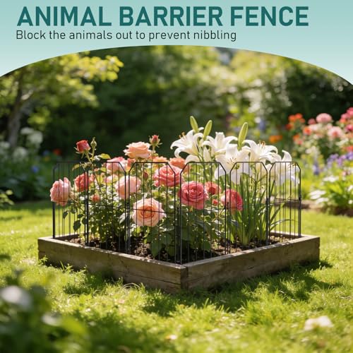 Goovilla Garden Fence, Total 10ft(L) x 24in(H), 10 Pcs, Rustproof Metal | Garden Fencing Animal Barrier, Wire No Dig Fence Panels, Black Decorative Garden Fences and Borders for Dogs,Flower Bed,Patio - size: Square arch