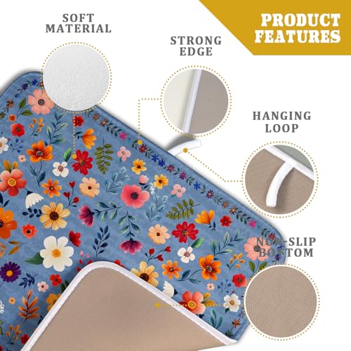 Lovely Flowers Dish Drying Mat - Blue Floral Kitchen Counter Microfiber Drying Pad 16 X 18 for Home Decor - color: Wildflowers Blue, size: 18" x 16"