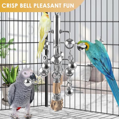 KATUMO Large Bird Toys, Natural Wooden and 304 Stainless Steel Bell Toy for Parrots, 1.46 LB Heavy Birds Cage Toy for Amazon Parrot, African Greys, Budgies, Lovebirds, Cockatiels,Cockatoo - style: Bell