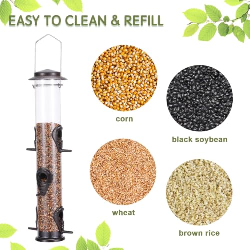 1PK Metal Wild Bird Feeder,Squirrel Proof Bird Feeders for Outside,Hanging 6 Port Tube Bird Feeder Transparent Finch Bird Feeder for Attracting Birds in Your Lawn, Garden, Balcony – Coffee - color: Coffee