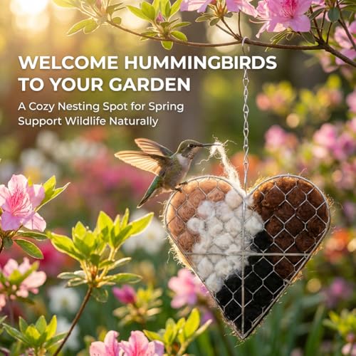 Handmade Fiber Bird Nesting Heart, Refillable Birds Haven Heart Shape Hummingbird Nesting and Nest Materials, for Wild Bird, Hummingbird Houses Nest Boxes Gifts