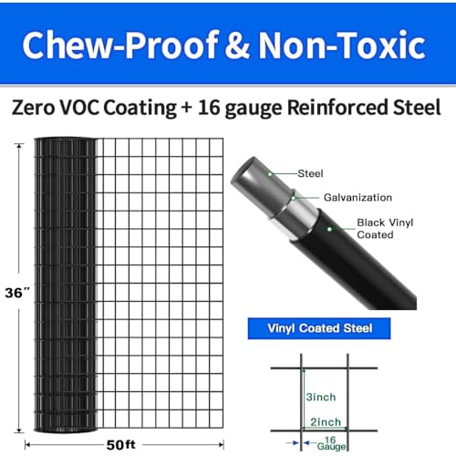 Black Vinyl Coated Wire Mesh Fence 16 Gauge, 2/3 Inch Black PVC Metal Mesh, Welded Wire Fence for Poultry Cage, Garden Fence, Pet Animal Barrier & Plant Support (36IN X 50FT) - color: 36IN X 50FT