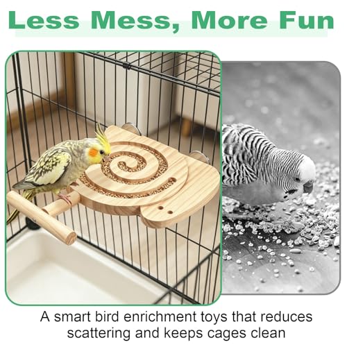 Hypeety Bird Foraging Toys with Perch Enrichment Puzzle Feeder Kit for Cage | Promotes foraging and chewing, kiln-dried wood slow feeder, no mess, fits most cages, for budgies cockatiels lovebirds conure