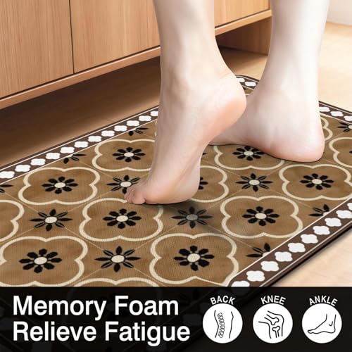 Classic Quatrefoil Anti Fatigue Kitchen Rugs, 17.3"x47"+17.3"x29" | Non Slip Comfort Washable Waterproof Floor Kitchen Decor Mat, Warm Brown Rug Set of 2 for Home, Sink, Laundry - color: Warm Brown