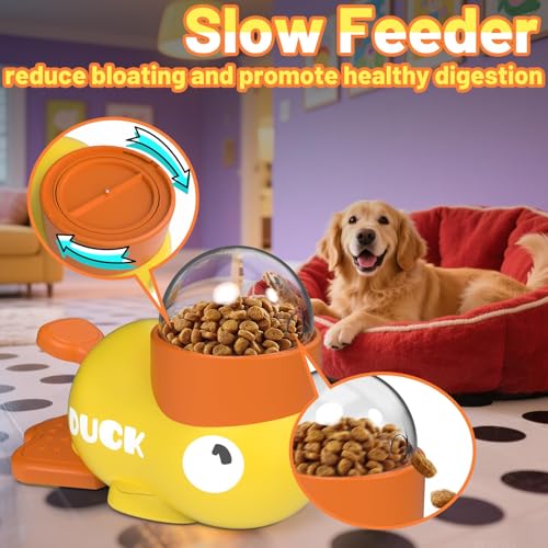 Duck Dog Treat Dispenser Toy, Interactive Slow Feeder Puzzle Toy | Duck design with interactive treat dispensing, slow feeding, and puzzle play to provide mental stimulation and reduce boredom - color: White