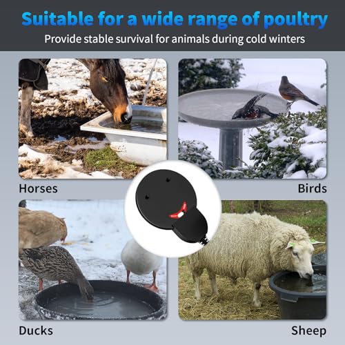 Submergible Chicken Waterer Heater, 500Watt Thermostatic Control Heated Chicken Waterer Deicer, Aluminum Aluminum Poultry Water Heater Mini Size Water De-icer for Duck Goose Bird Cow Horses Livestock