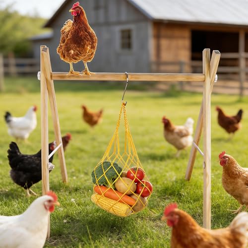 Chicken Perch & Swing Set for Coops, Wooden Roosting Bars with Feeding Net, Easy Assemble Chicken Coop Accessories for Backyard Poultry