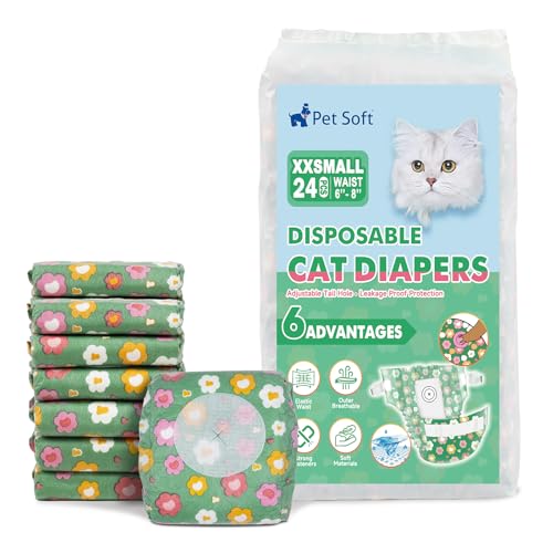 Pet Soft Disposable Cat Diapers - Diaper for Female & Male Cats, Puppy Doggie Diapers for Female Dogs with Adjustable Foam Tail Hole, XX-Small (24Pcs, Green) - size: XX-Small (24Counts)