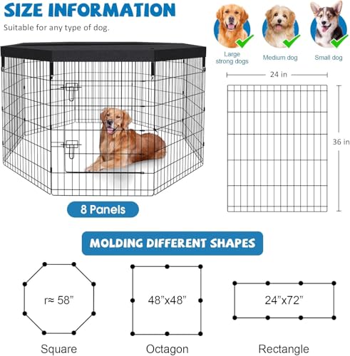 Artmalle 36-Inch Dog Playpen with Top Cover, 8-Panel Rustproof Fence | 36-inch rustproof 8-panel dog playpen with fitted top cover, tool-free setup and roomy space for indoor or outdoor use. - style: 24'' x 36'' with Top cover