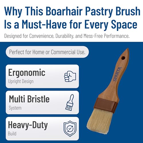 SPARTA Kitchen Basting Brush – 4037400 Basting Brush for Cooking Flat Boar Bristle Brush, Hardwood Handle for Kitchens, Restaurants, Catering, High Heat Food Prep, 2in, Pack of 12 - size: 2" Wide Flat Brush