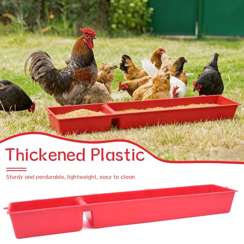 4 Pack Chicken Feeder Trough Hanging Basin Poultry Feeder Food Water Separating Dispenser for Chicken Duck Pigeon Duck Livestock Poultry (22 inches, Red)
