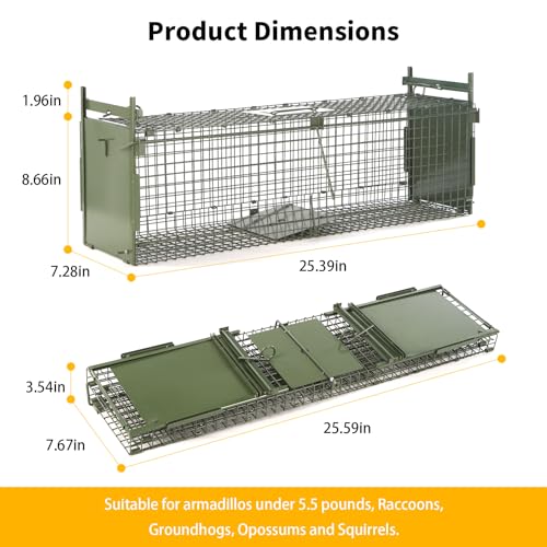 Timaze 26" Foldable Double-Door Live Animal Traps Cage | Live Animal Trap with Pedal Triggers,suitable for Kittens,Squirrels,Rabbits weighing up to 5.5 pounds