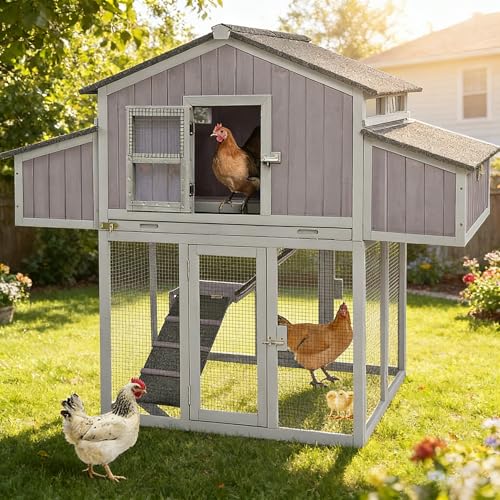 Aivituvin Chicken Coop Double Folding Fir Wood Chicken House with Large Nesting Box Poultry Cage Upgrade with Strong Iron Frame, Durable & Waterproof for 4-6 Hens Duck Coop - size: AIR66