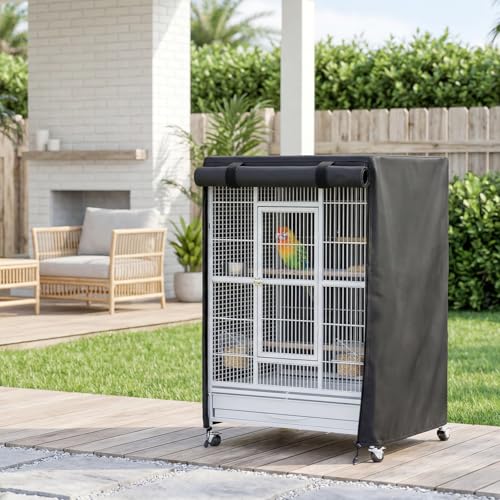 Black Bird Cage Cover Size S, 19" L x 19" W x 40" H | Adjustable with Zipper Panel and Velcro, Block Light, Waterproof, Good Night for Parrot and Small Animals - size: 19" L x 19" W x 40" H (S)