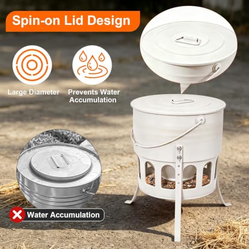 30lbs Metal Chicken Feeder with Legs, 12-Port No Waste Poultry Feeder, Powder Coated Rust-Proof, Ideal for Chickens Ducks Geese Backyard Farm (Jade White) - color: Jade White