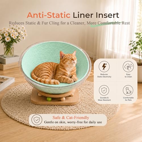 Cotton Rope Cat Bed Mat for Space Capsule, 15.7" Breathable Round Nest Liner, All-Season Warm & Cooling Pet Pad, Washable Scratch-Resistant Bedding for Cat Tree & Clear Bowl (Green) - color: Green, size: Large