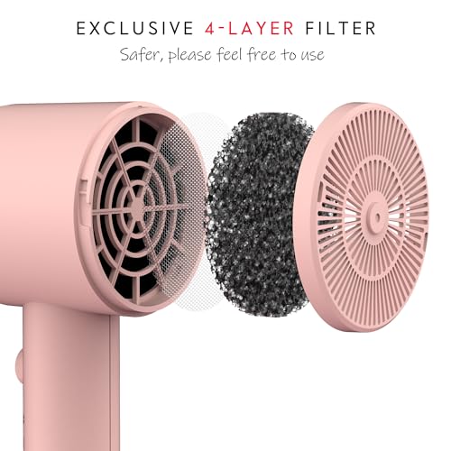 AINA Hair Dryer with Diffuser,Comb Full-Featured Blow Dryer 110V(Pink) | 3 Heat/2 Speed;Cold shut button;Lightweight;Compact Size;High Temp;Low Airflow;Same Results;Less Expense - color: Babe Pink, size: 4 Piece