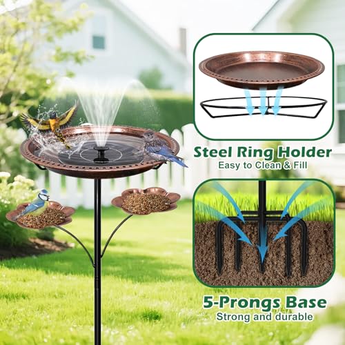 Bird Bath for Outside,Birdbaths with 2 Detachable Flower Feeders | Metal 5 Prongs Base,Detachable Bowl,Easy Clean/Install,37"H Freestanding Birdbath for Garden,lawn,yard,patio,Antique Bronze - color: Antique Bronze