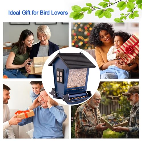 Squirrel Proof Bird Feeders for Outdoors with Weight-Activated, Metal 5LB Large Wild Bird Feeders for Cardinals,Blue Jay,Finch, Weatherproof Durable Hanging Bird Feeder for Backyard,Garden