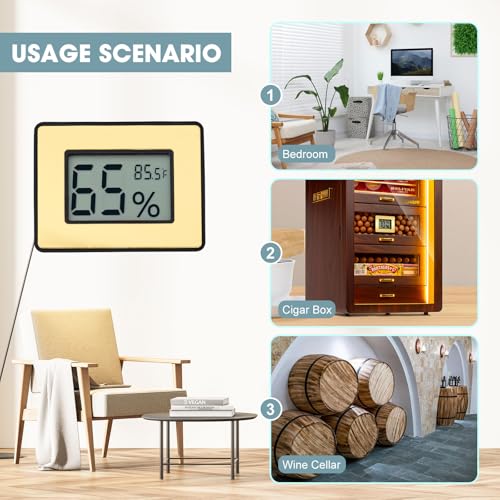 Digital Hygrometer Thermometer for Humidors, Large Display, Gold | Large display, 5-second refresh, max/min records, Fahrenheit/Celsius switch, stand for home and humidor use
