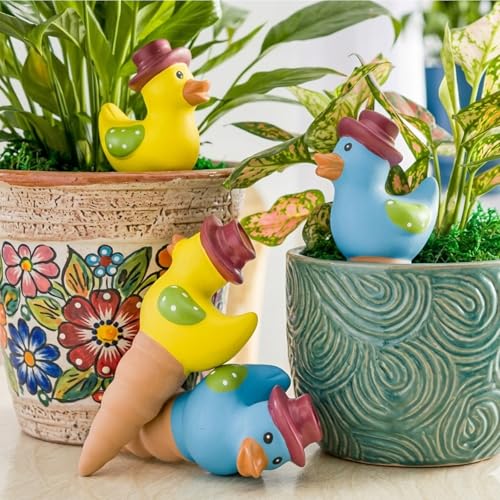 4 Pack Self Watering Globes, Duck-Shaped Automatic Plant Watering Devices with Terracotta Spikes, Slow Release Plant Waterer for Indoor/Outdoor Potted Plants
