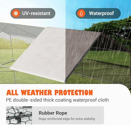 UDPATIO Metal Chicken Coop Walk in Large Chick Run House Pen | Double Feed Door UV-Resistant Cover Galvanized Frame Outdoor Cage for Bird Duck Rabbit Hen 6-10 Silvery-metal 1PCS - size: 120.0"L x 72.0"W x 72.0"H