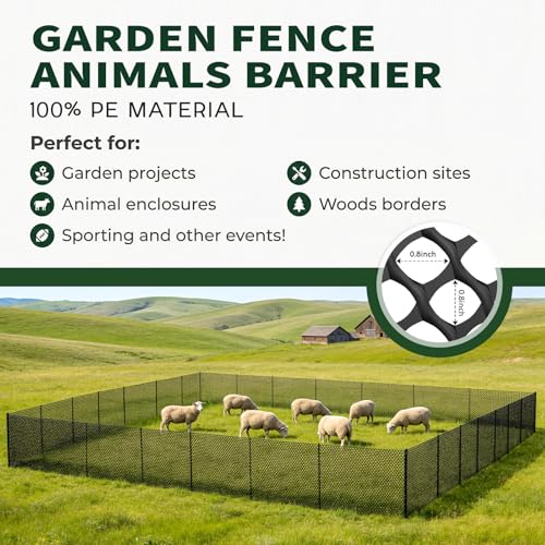 Plastic Chicken Wire Mesh Fence with Metal Stakes, 39.4in x 82ft Quick-Install Chicken Wire Fencing- Plant Protectors from Animals - Weather Resistant Garden Netting - Pet & Poultry Netting