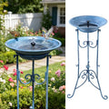 Multifunctional Solar Bird Bath, Solar Powered Bird Bath Fountain | Metal Birdbath Stand and Solar Fountain Bird Bath Bubbler Combo Set,High-efficiency solar panels（Blue） - color: Blue
