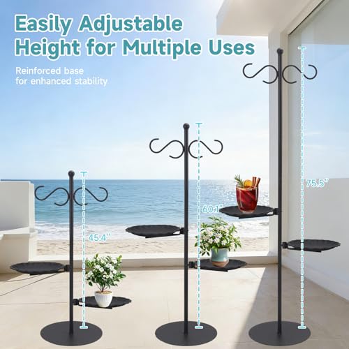 74" Shepherd's Hook Stand Plant，Wind Chime Hanger Stand, Bird Feeder,Waterproof Metal & Adjustable-Height Standing Pole Holder for Lantern and Wreath, Indoor & Outdoor