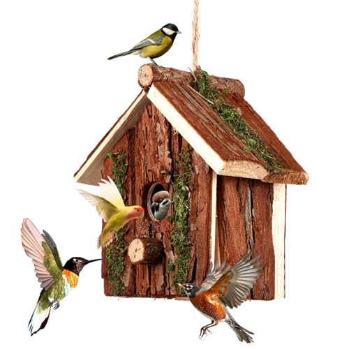 Wooden Bird House for Outside - Handmade Natural Wood Birdhouse for Garden, Yard, or Patio - Bird House - Ideal for Wild Birds, Sparrows, Bluebirds, and Finche